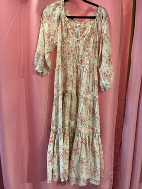 Greats Floral Tiered Maxi Dress in Cream and Pink